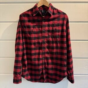 J.Crew Mens Small Red & Black Buffalo Plaid Flannel Sleeve Button Up